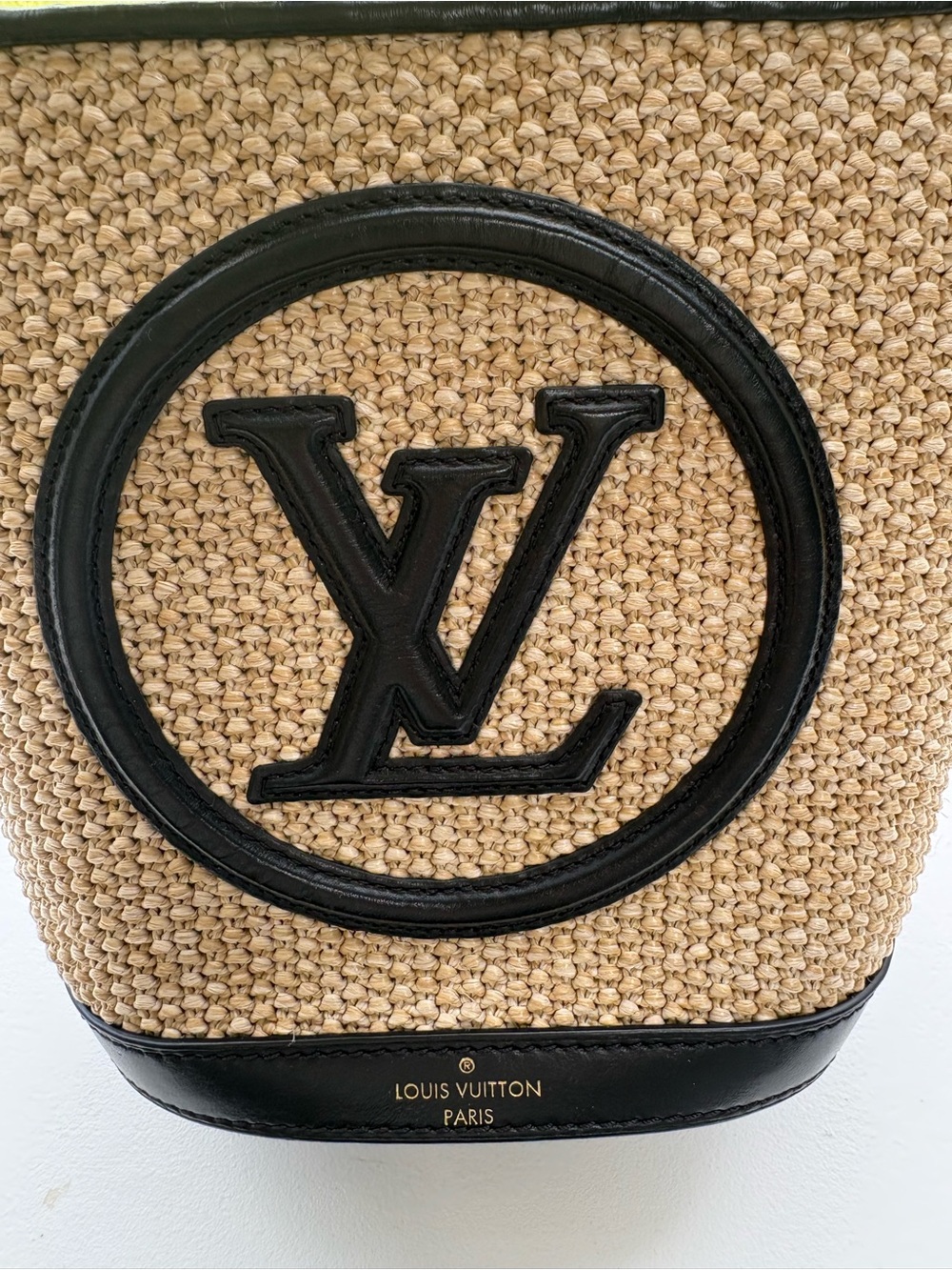 Louis Vuitton Natural Straw Tote with Black Leather Trim